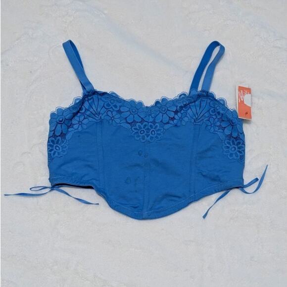 Colsie Blue Lace Up Knit Corset Bralette Size XL - Picture 1 of 3